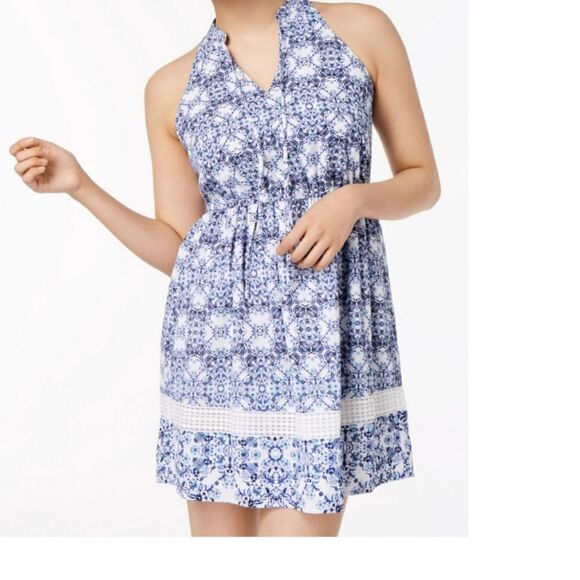 Maison Jules Geo-Print Halter Dress Bright White - Picture 1 of 7